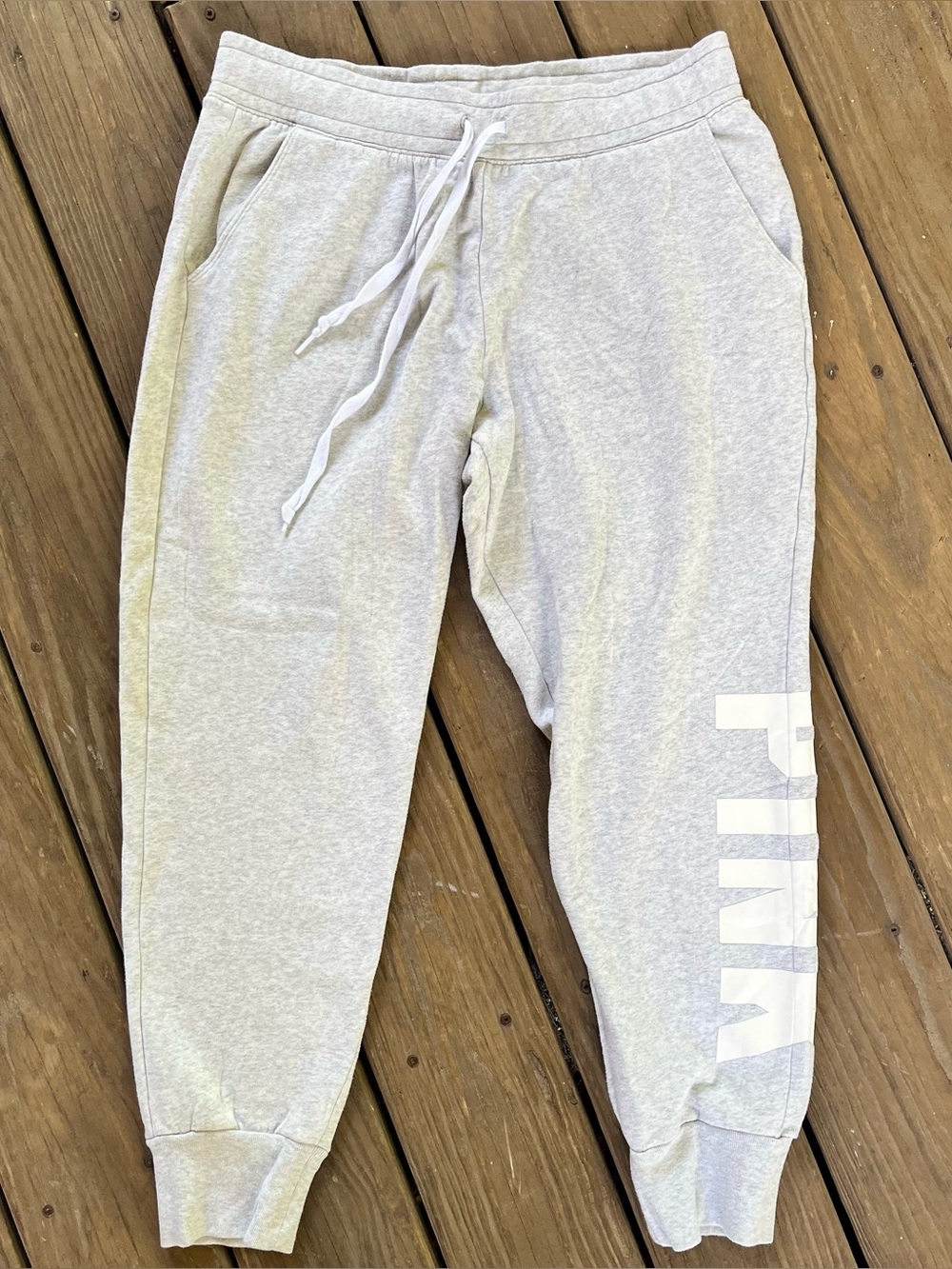 PINK Victoria's Secret Light Gray Logo Joggers